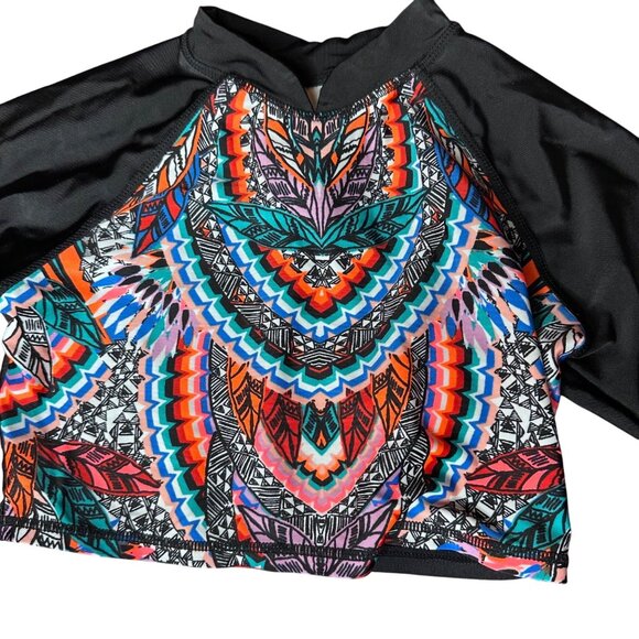 Girls Art Class Long-Sleeve Crop Swim Top Size M 7/8 Multicolor Pattern & Black - Picture 5 of 8
